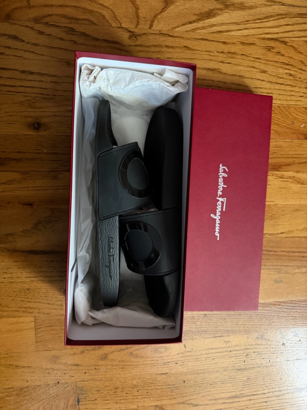 Salvatore Ferragamo Men’s Black Logo Slide Sandals